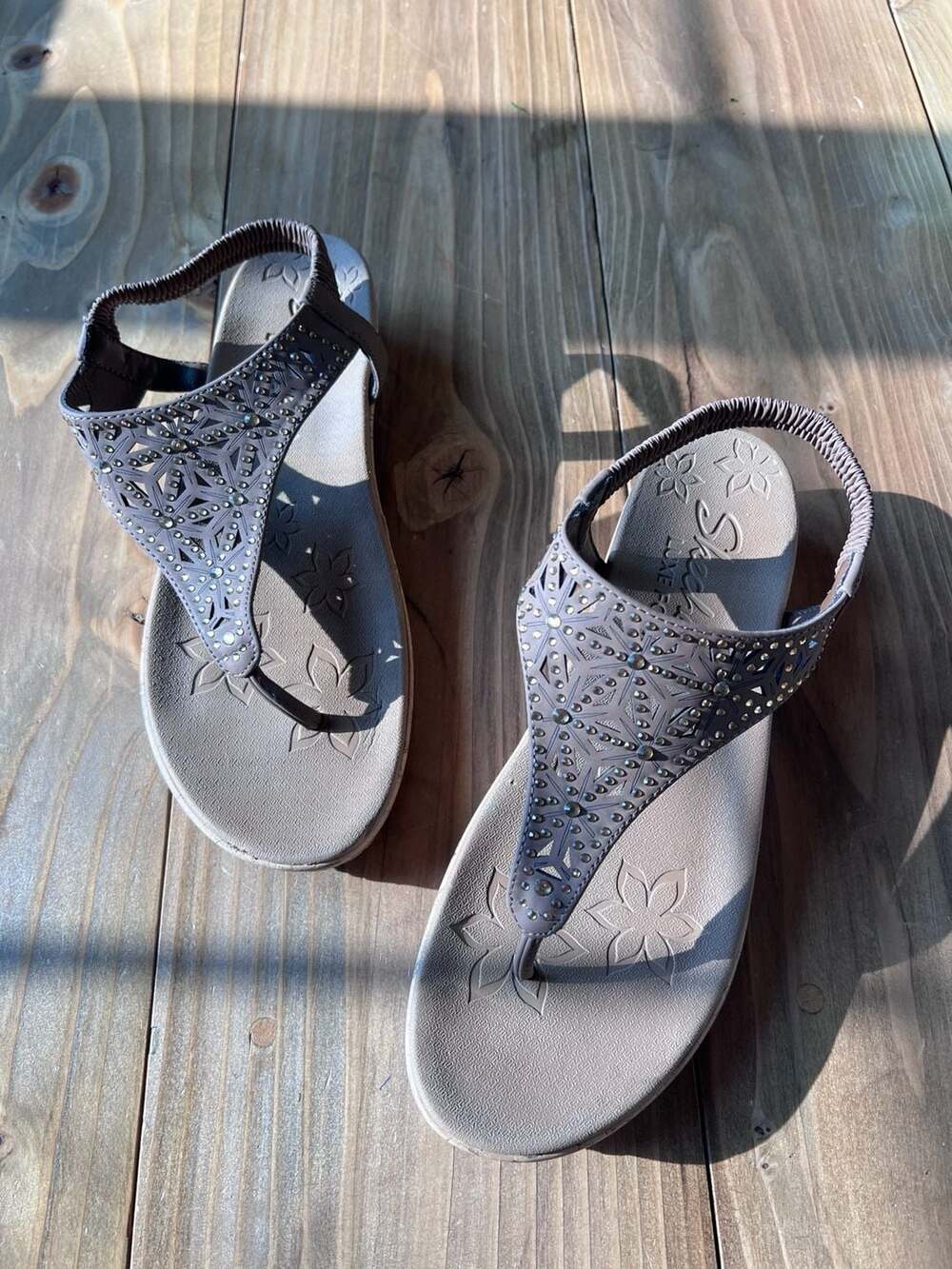 Skechers Cali Summer Cove Rhinestone Embellished Slingback Wedge Sandals Size 10